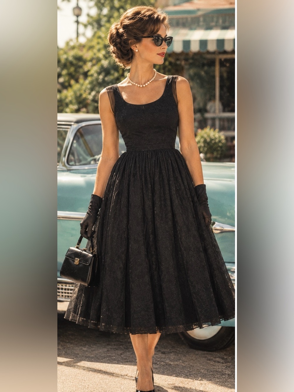 Vintage 1960s Leslie Fay Black Full Skirt Dress ILGWU Union Made